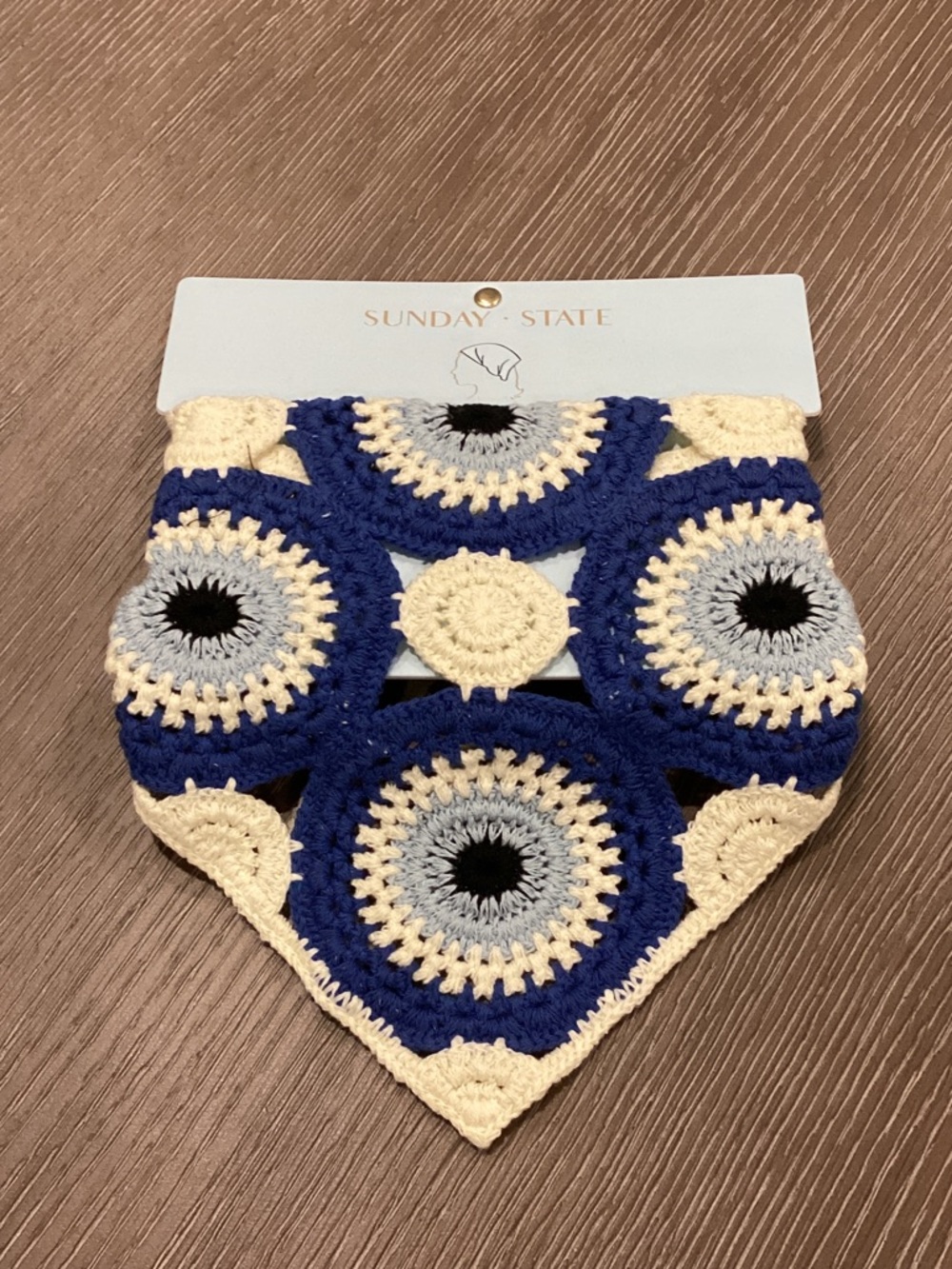 Sunday State Blue and Cream Crochet Hair Scarf
